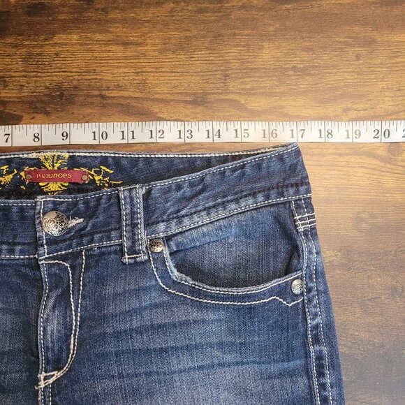 Maurices Jeans Womens 11-12 R Flare Low Rise Ripped Thick Stitch Medium Light - Picture 6 of 11